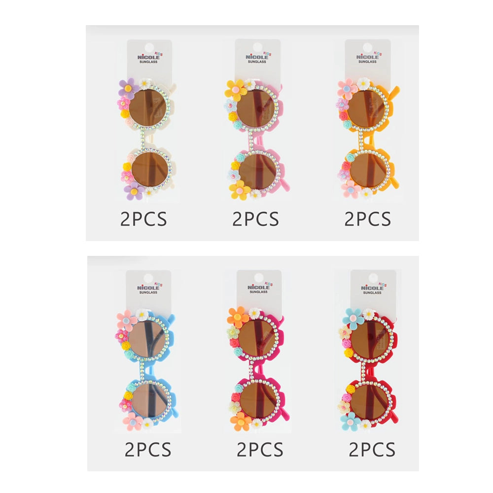 Petal Sunglasses – Rhinestone Trimmed Flower Power Shades – Wholesale 12-Pack (QE2649)