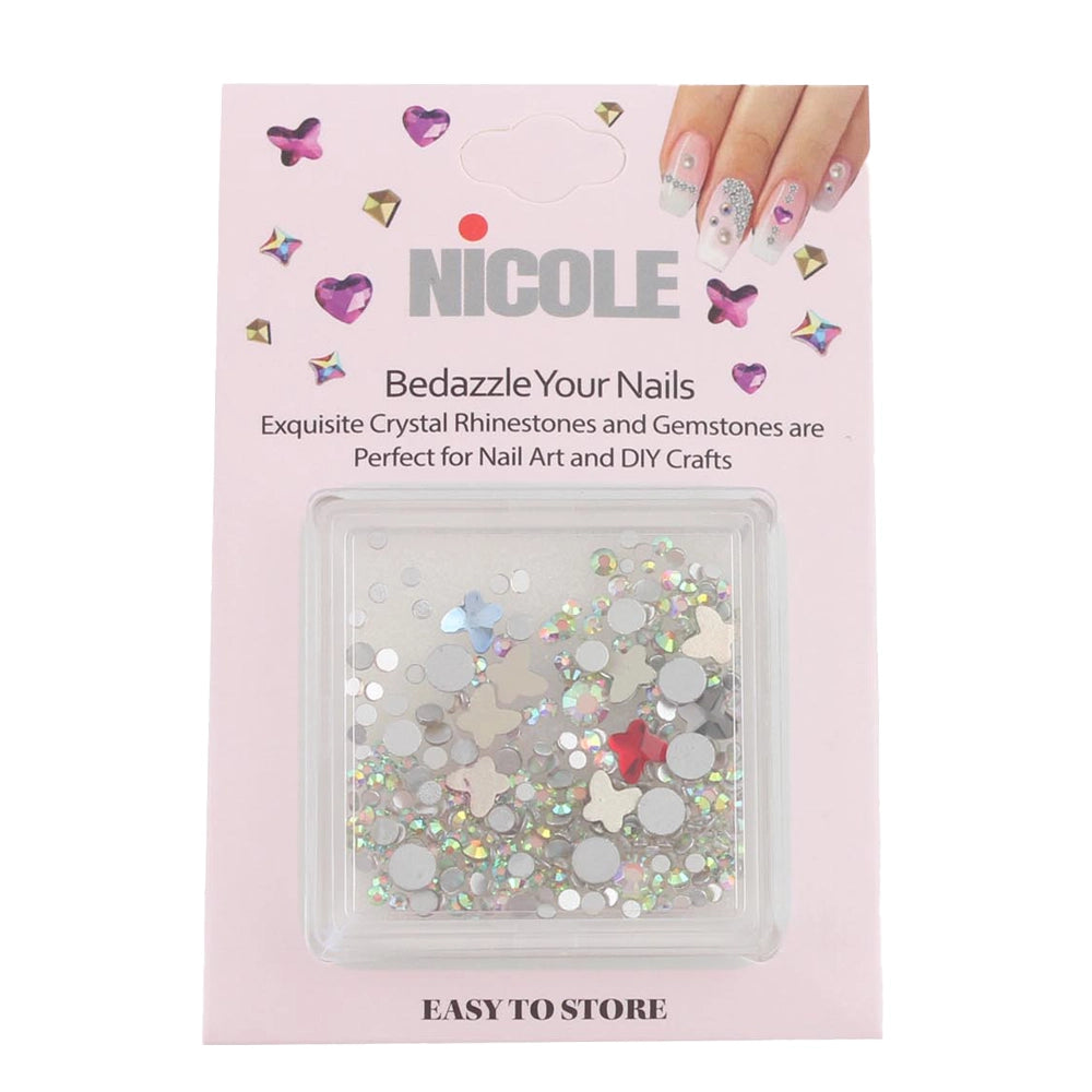 Crystal Nail Art Rhinestones & Gemstones Set – Iridescent Butterfly & Multi-Size Clear Gems for Professional Manicures, DIY Crafts, and Bedazzling (QE2778)