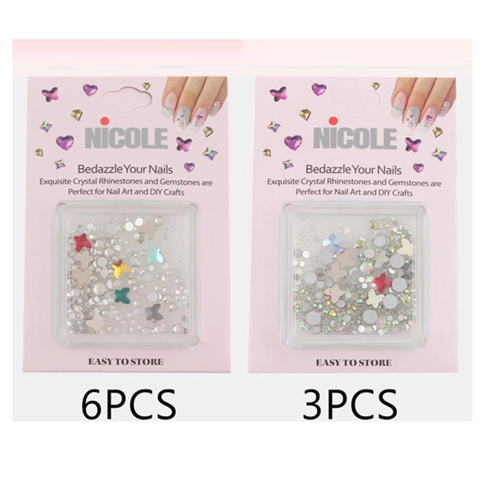 Crystal Nail Art Rhinestones & Gemstones Set – Iridescent Butterfly & Multi-Size Clear Gems for Professional Manicures, DIY Crafts, and Bedazzling (QE2778)