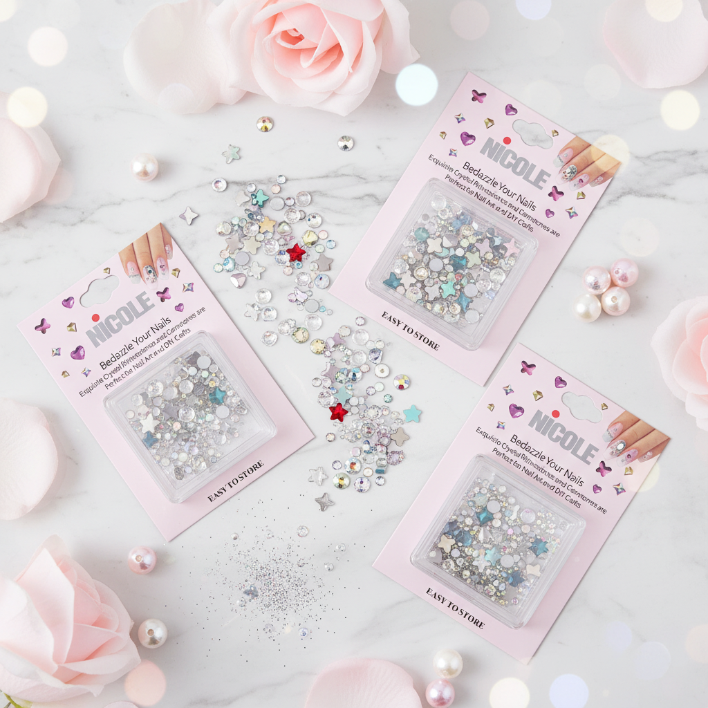 Crystal Nail Art Rhinestones & Gemstones Set – Iridescent Butterfly & Multi-Size Clear Gems for Professional Manicures, DIY Crafts, and Bedazzling (QE2778)