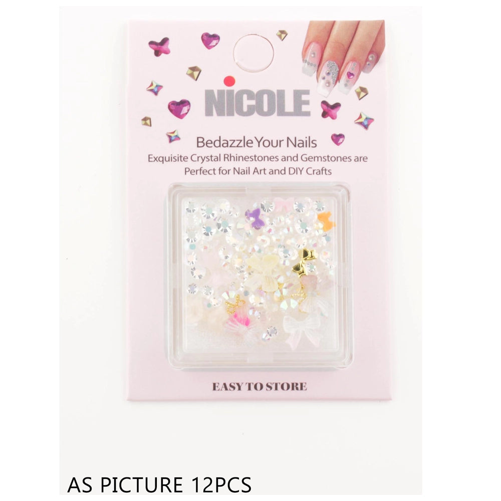 Nail Art Rhinestones & Gemstones Kit – 12pc 3D Butterfly & Bow Charms (QE2786)