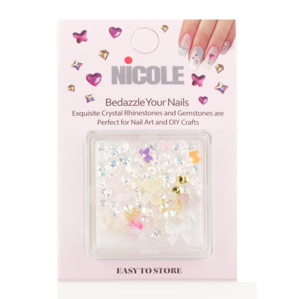 Nail Art Rhinestones & Gemstones Kit – 12pc 3D Butterfly & Bow Charms (QE2786)