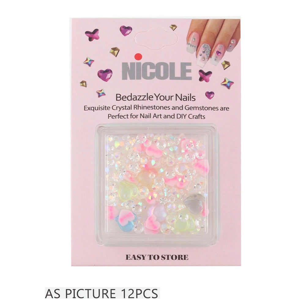 Heart Crystal Rhinestones & Gemstones - Mixed Pastel Nail Art Charms (QE2798)