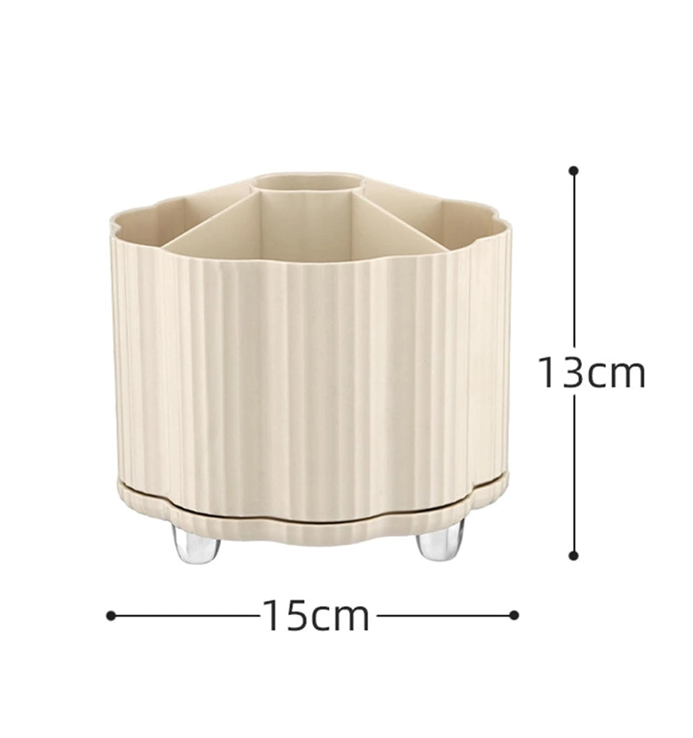 Rotating Makeup Brush & Cosmetics Storage Holder - Cream