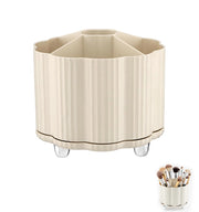 Rotating Makeup Brush & Cosmetics Storage Holder - Cream