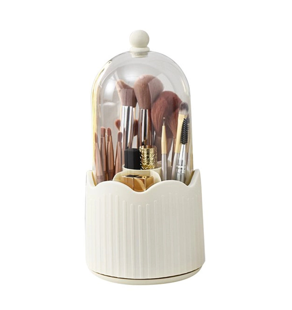 Makeup Brush Holder – Transparent Dustproof 360° Rotatable Storage (Cream)