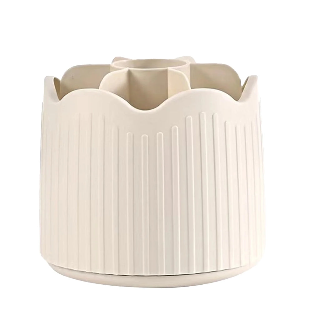 Makeup Brush Holder – Transparent Dustproof 360° Rotatable Storage (Cream)