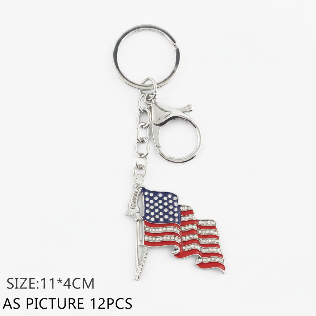 Newproduct - 12714 - 2026-05-13 American Flag Rhinestone Keychain - Patriotic Waving USA Flag Keyring with Lobster Claw Clasp (QE2888)