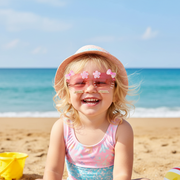Kids' Rimless Cartoon-Shaped Sunglasses – Glitter Bow & Crystal Rhinestone Petal Shades (QE3035)