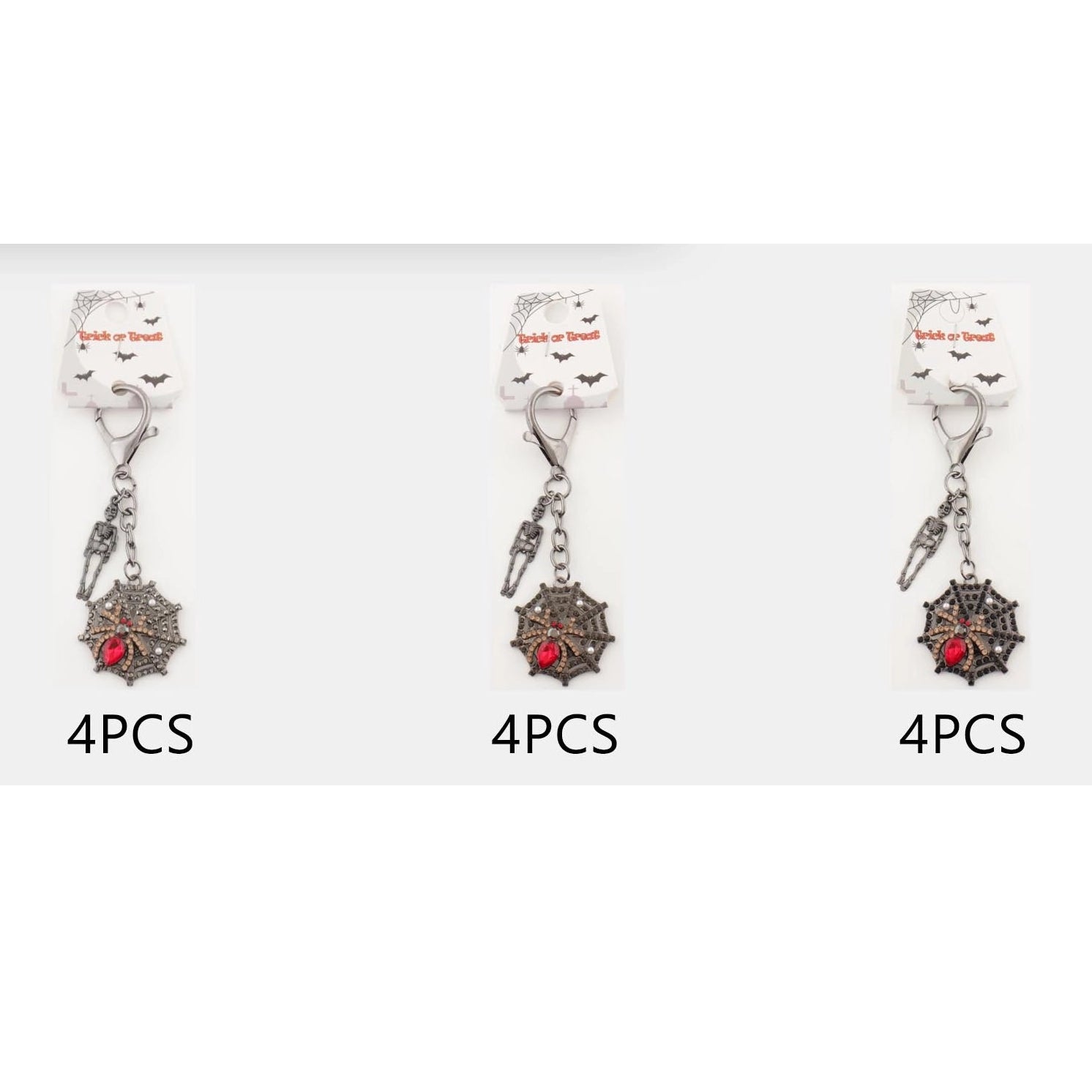Gothic Spider Web & Skeleton Keychain Charm – Halloween Rhinestone Bag Accessory (10.5cm) (QE3057)