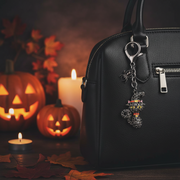 Spooky Halloween Black Cat Keychain with Spider Charm – Rhinestone Witch Cat Keyring & Bag Accessory (11cm) (QE3058)