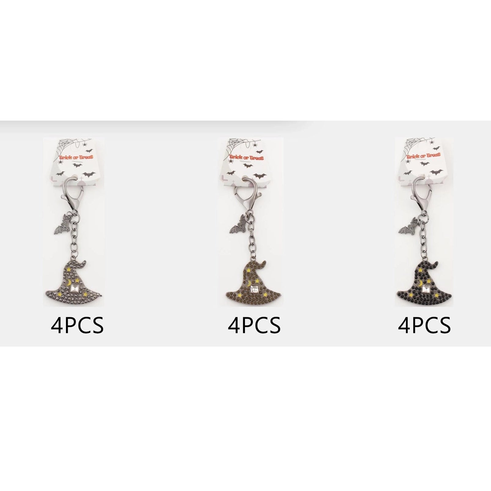Sparkling Halloween Witch Hat Keychain with Bat Charm & Rhinestones (10.5 cm) – Bulk 12-Piece Set (QE3060)