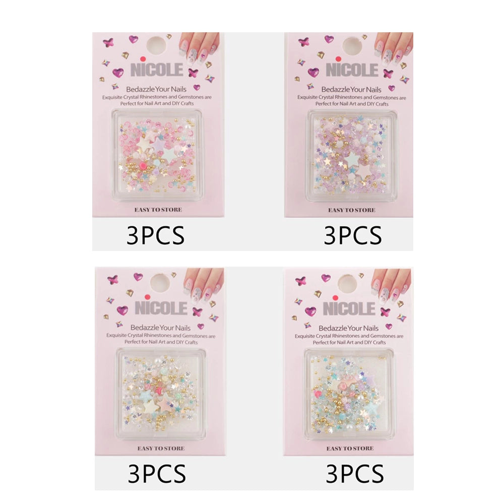 Nail Art Rhinestone & Gemstone Mix - 3-Piece Set - Professional DIY Manicure Crystals & 3D Charms (QE3077)