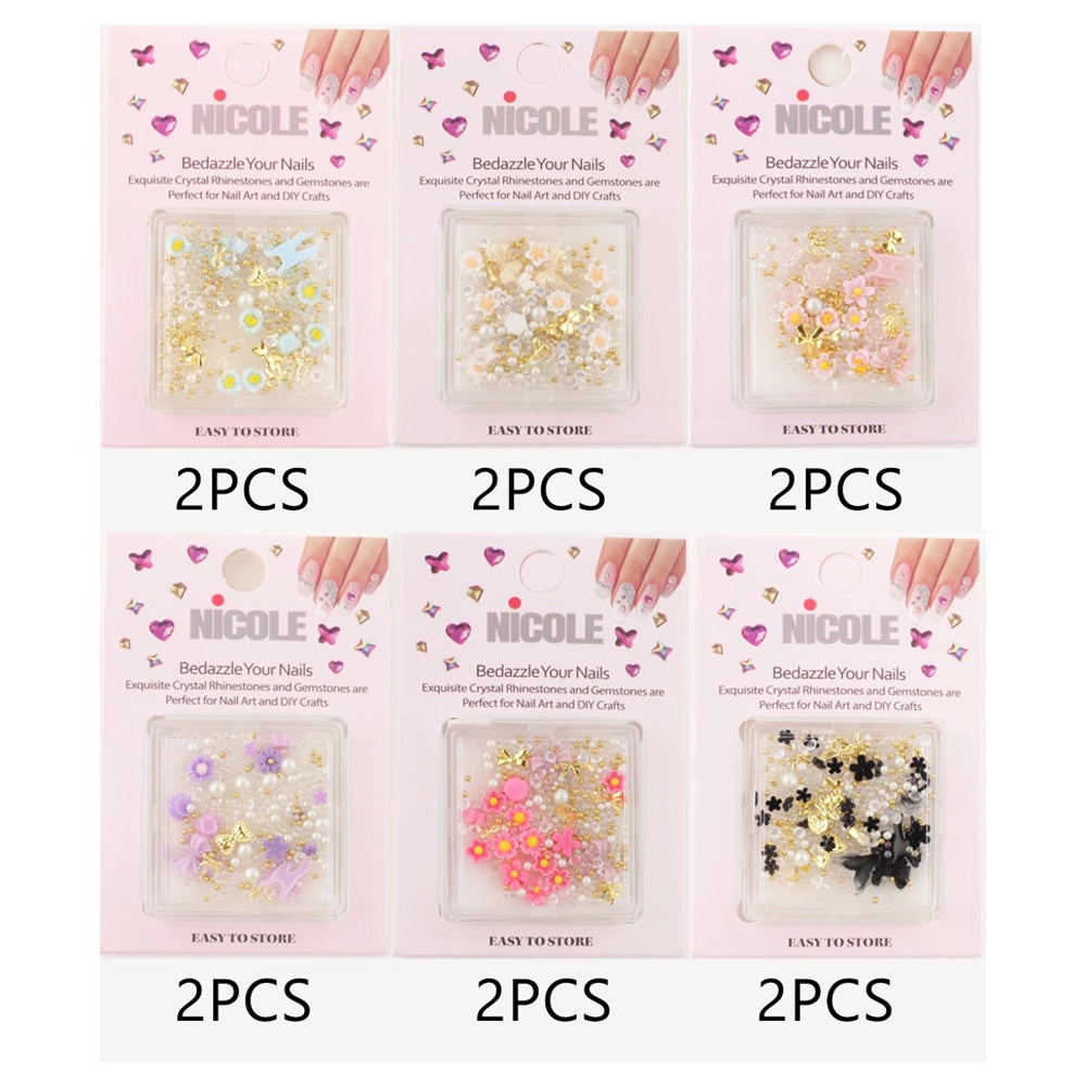 Bedazzle Your Nails - 2PC Exquisite 3D Nail Art Decoration Set | Floral, Rhinestone, & Pearl Mix for DIY Manicures and Crafts (QE3080)