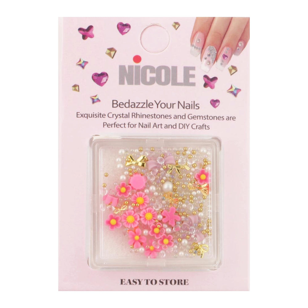 Bedazzle Your Nails - 2PC Exquisite 3D Nail Art Decoration Set | Floral, Rhinestone, & Pearl Mix for DIY Manicures and Crafts (QE3080)