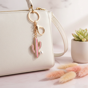 Rhinestone Cactus Keychain & Bag Charm | Enamel Pearl Cactus Keyring with Lobster Clasp 11cm (QE3150)
