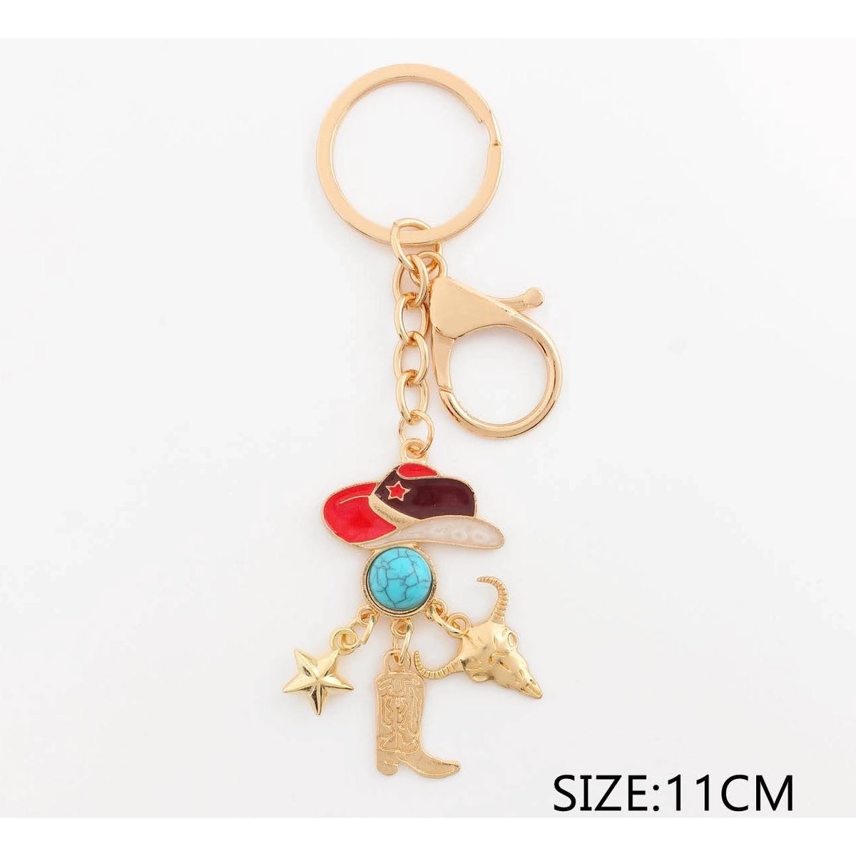Western Western-Style Charm Keychain Set – Cowboy Hat, Longhorn Skull, & Boot Bag Pendant Clips (QE3157)