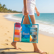 Clear Iridescent Beach Tote Bag – Transparent Waterproof Shoulder Bag for Travel & Pool – Set of 12 (QE3171A)