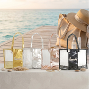 Clear Iridescent Beach Tote Bag – Transparent Waterproof Shoulder Bag for Travel & Pool – Set of 12 (QE3171GS)