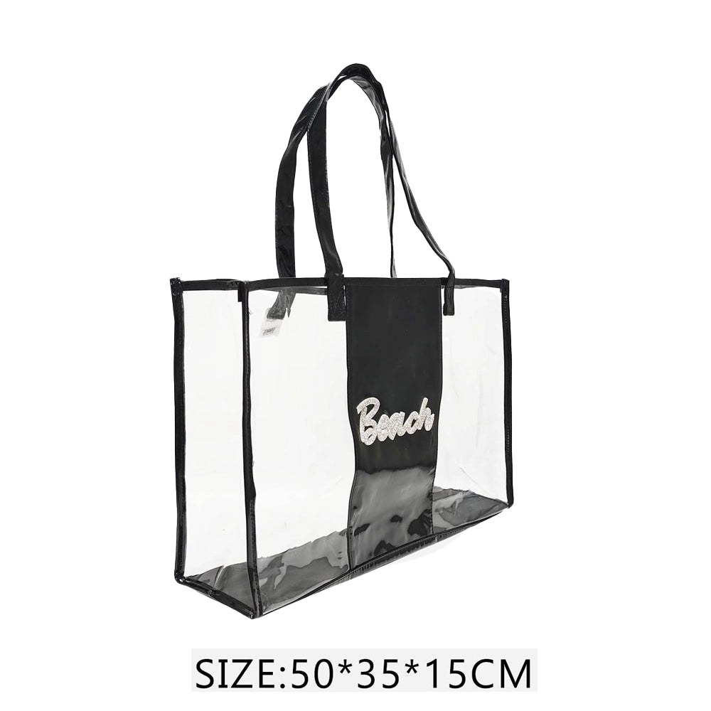 Clear Iridescent Beach Tote Bag – Transparent Waterproof Shoulder Bag for Travel & Pool – Set of 12 (QE3171GS)
