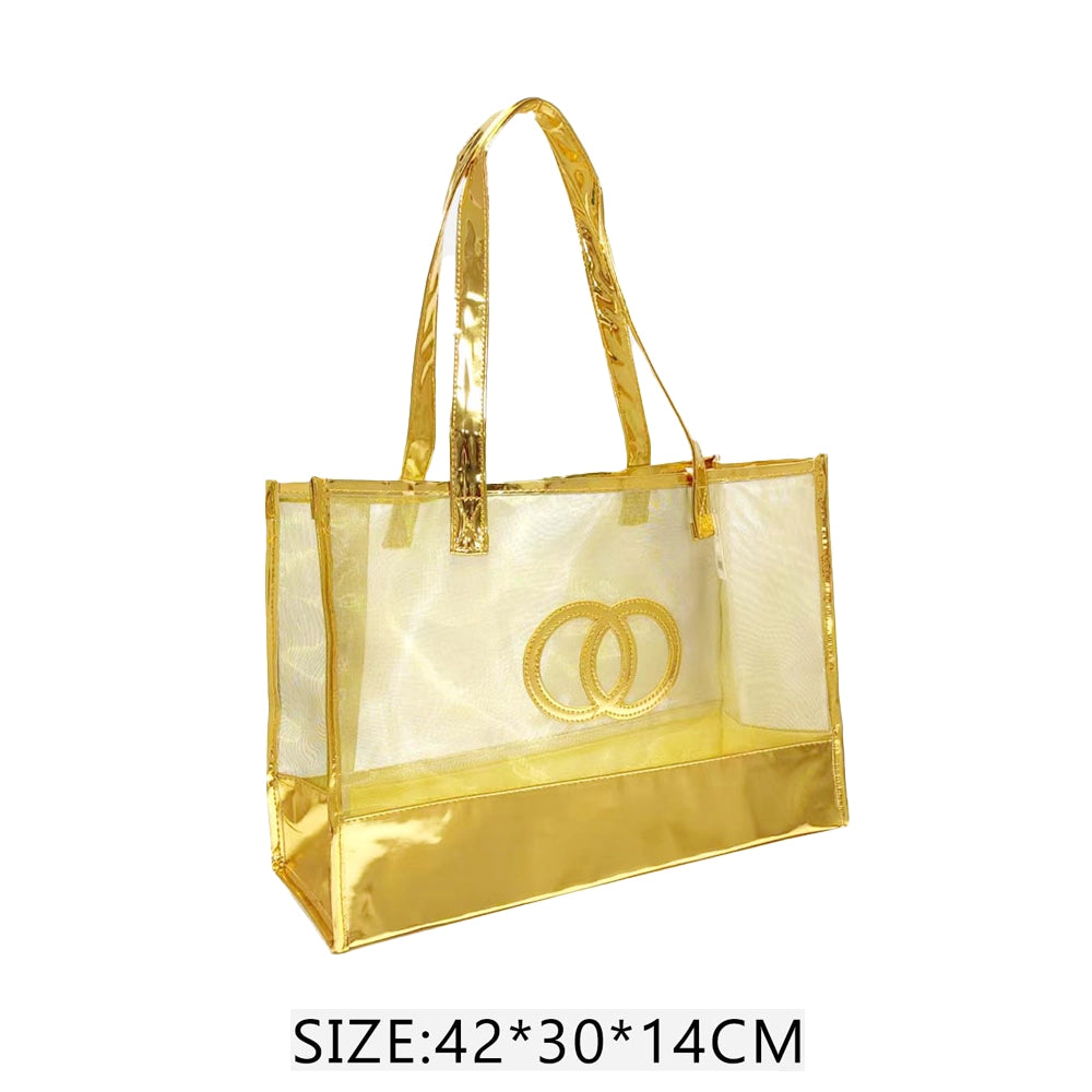 Metallic Mesh Tote Bag – Elegant Sheer Handbag– Set of 12 (QE3172)