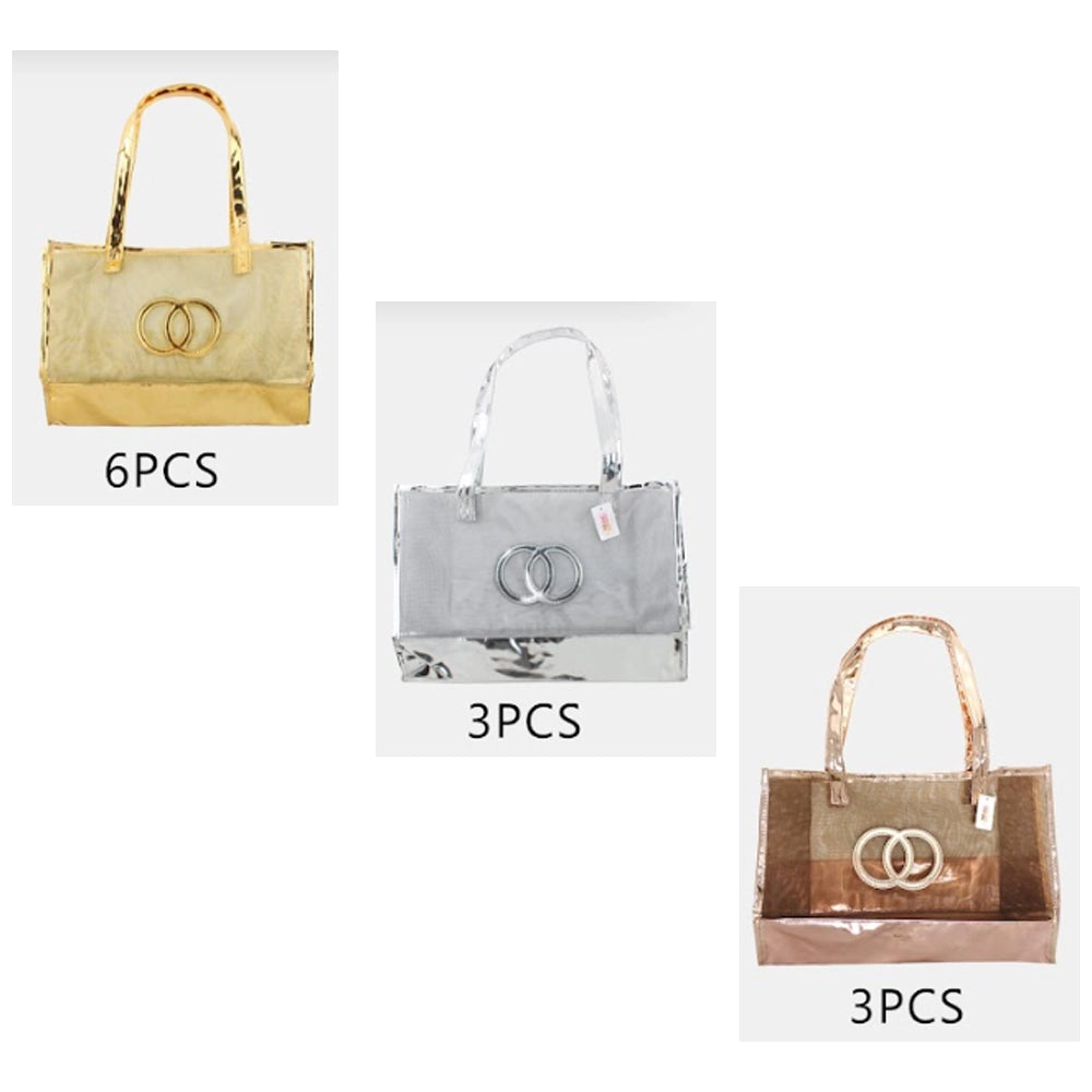 Metallic Mesh Tote Bag – Elegant Sheer Handbag– Set of 12 (QE3172)