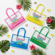 Tropical Vibes Only Clear Tote Bag – Transparent Beach & Travel Handbag (Assorted Colors) (QE3177)