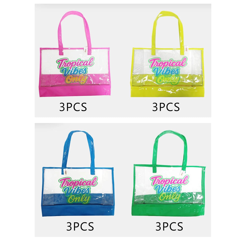 Tropical Vibes Only Clear Tote Bag – Transparent Beach & Travel Handbag (Assorted Colors) (QE3177)