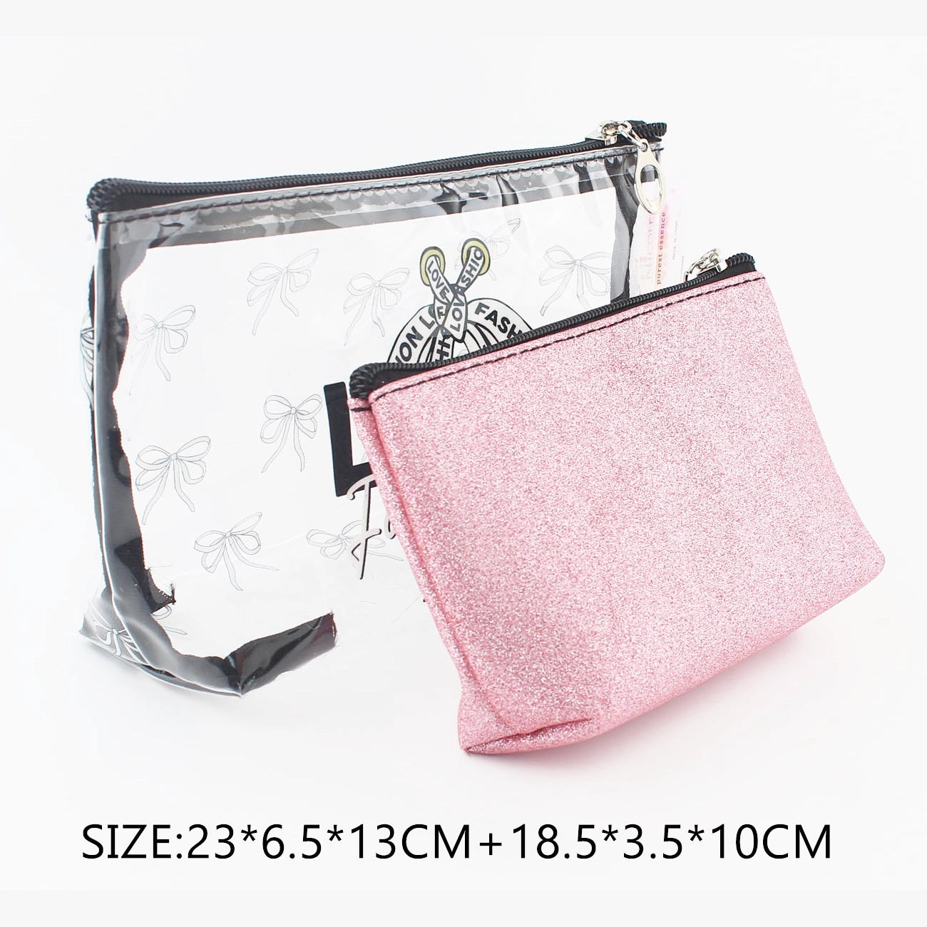 Glitter & Clear Cosmetic Bag Set - Waterproof Travel Makeup Pouch (QE3184)