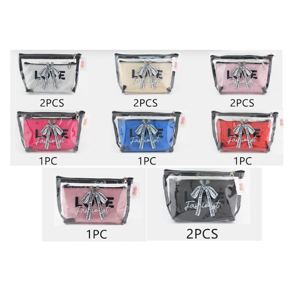Glitter & Clear Cosmetic Bag Set - Waterproof Travel Makeup Pouch (QE3184)