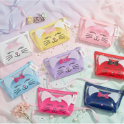 Cat-Themed Clear Makeup Bag & Pouch Set – 2-in-1 Travel Toiletry Organizer (QE3185)