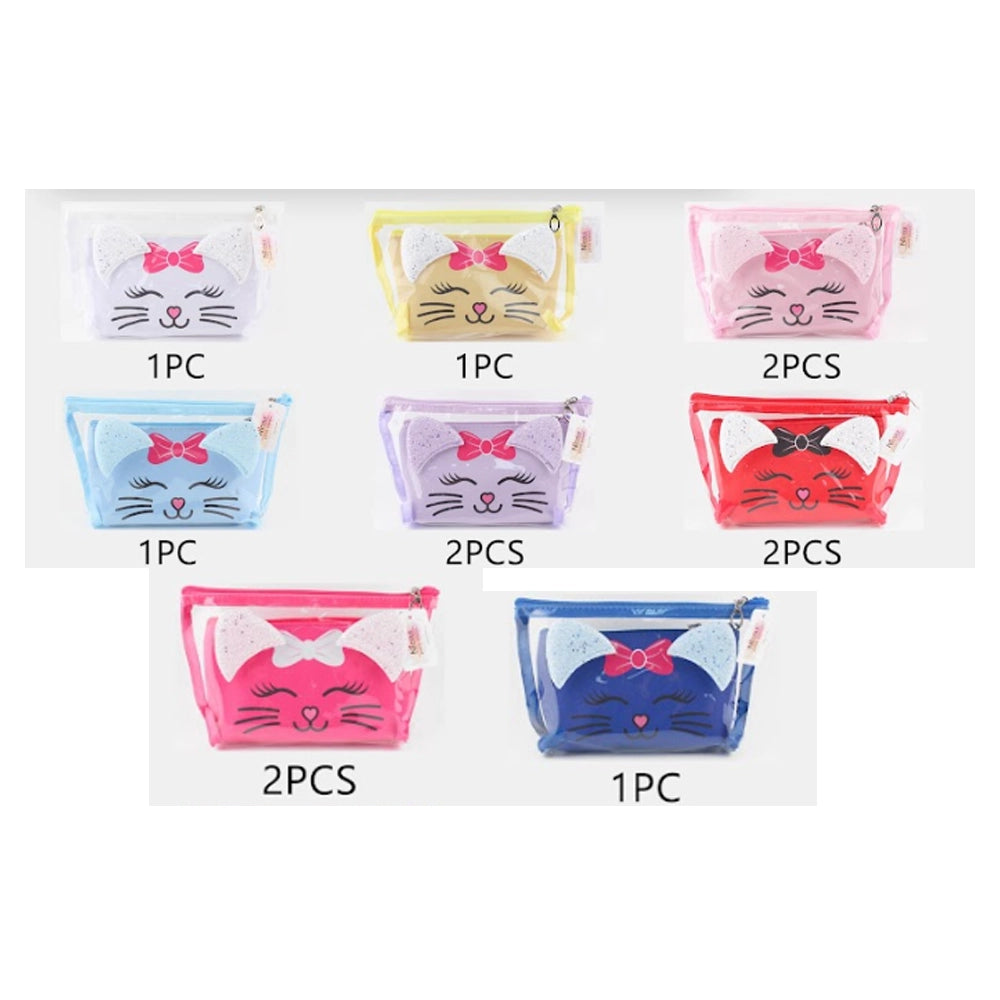 Cat-Themed Clear Makeup Bag & Pouch Set – 2-in-1 Travel Toiletry Organizer (QE3185)