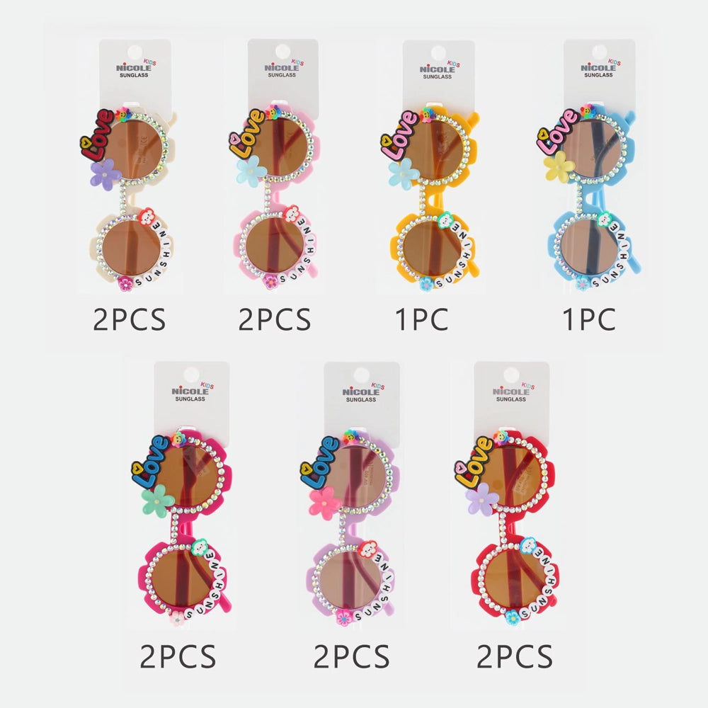 Sunshine & Love Rhinestone Flower Kids' Sunglasses - Bulk Pack (12pc) (QE3206)