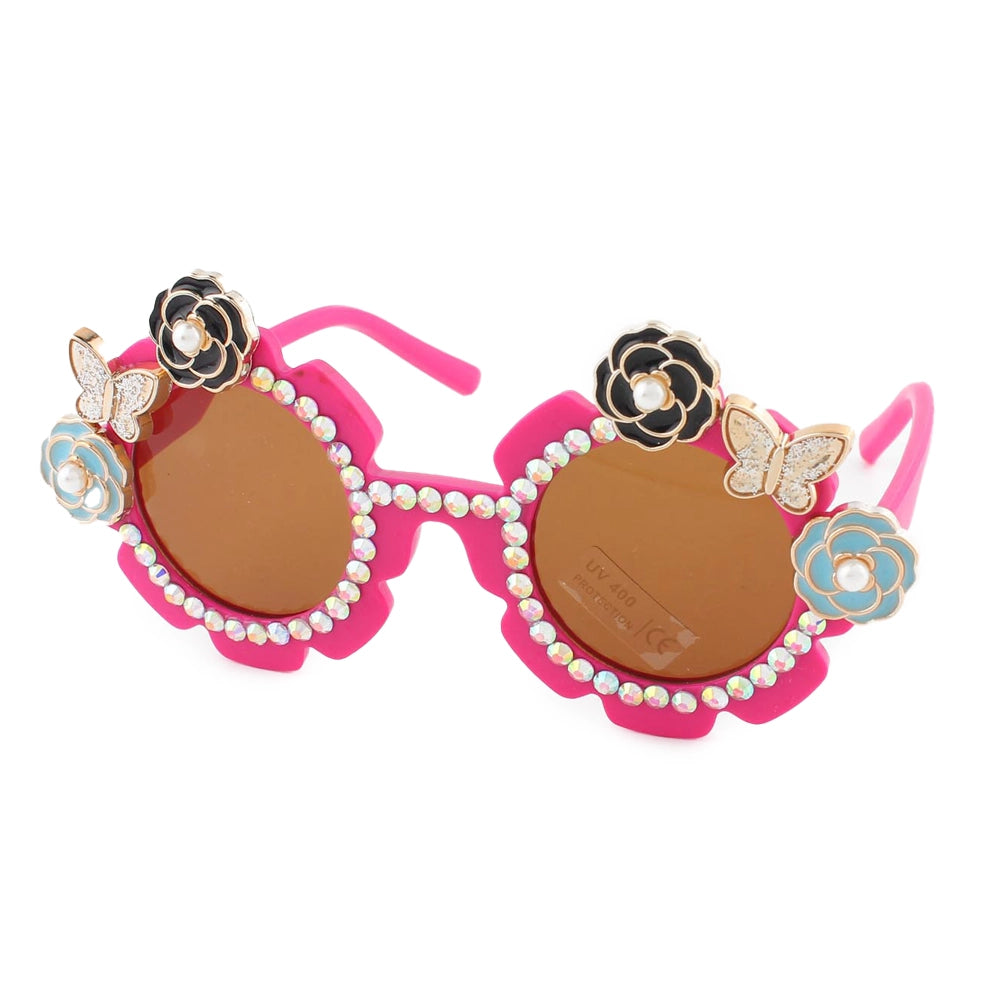 Flower & Butterfly Crystal Sunglasses - Wholesale Bulk Pack (QE3207)