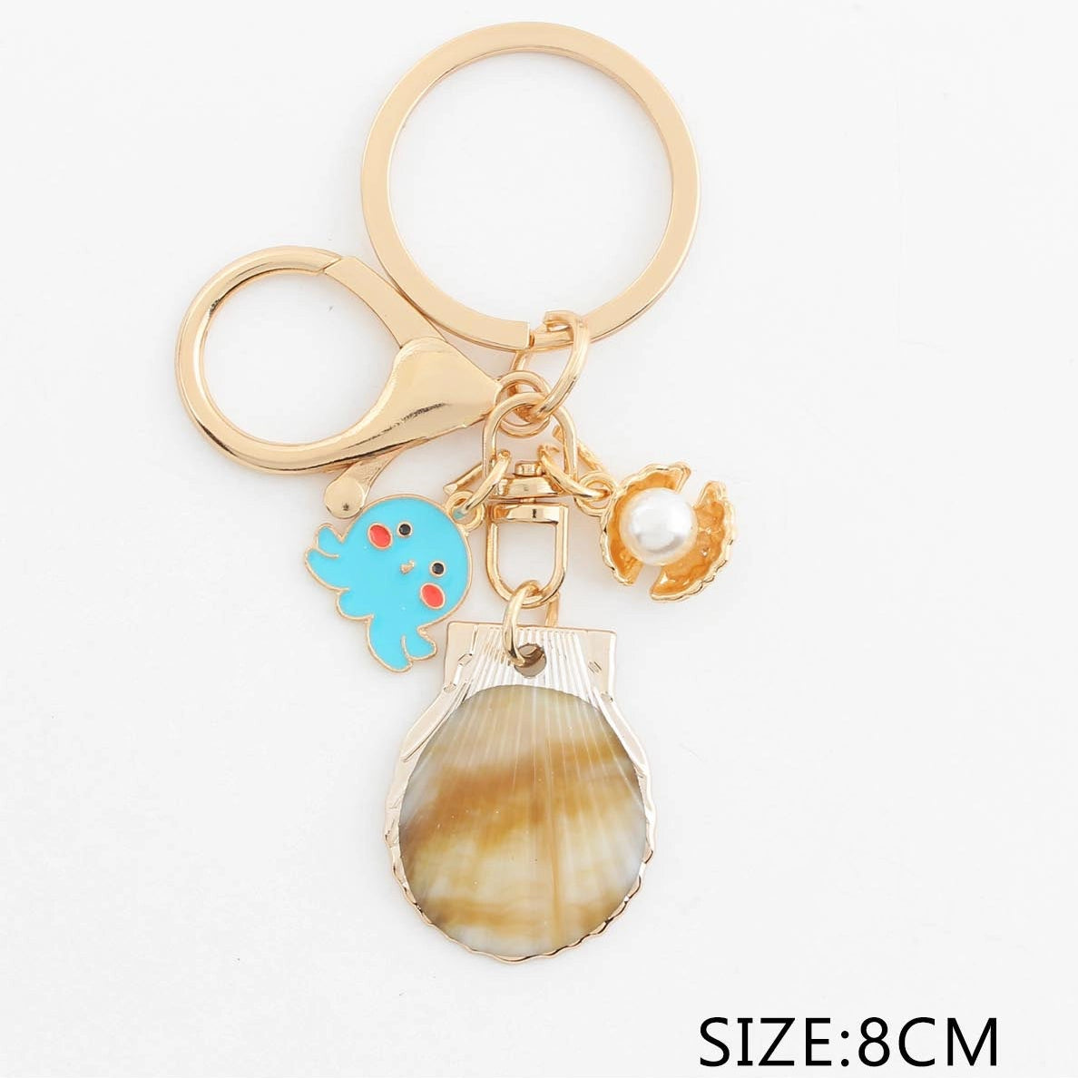 Ocean Theme Shell & Octopus Keychain Bulk Pack | Gold Charm Keyring with Pearl Accent | 12-Piece (QE3214)