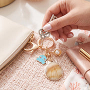 Ocean Theme Shell & Octopus Keychain Bulk Pack | Gold Charm Keyring with Pearl Accent | 12-Piece (QE3214)