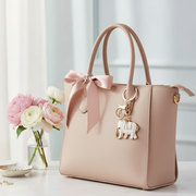 Elegant Enamel Elephant Keychain – Rhinestone Crystal Charm & Gold-Tone Hardware (QE3219)