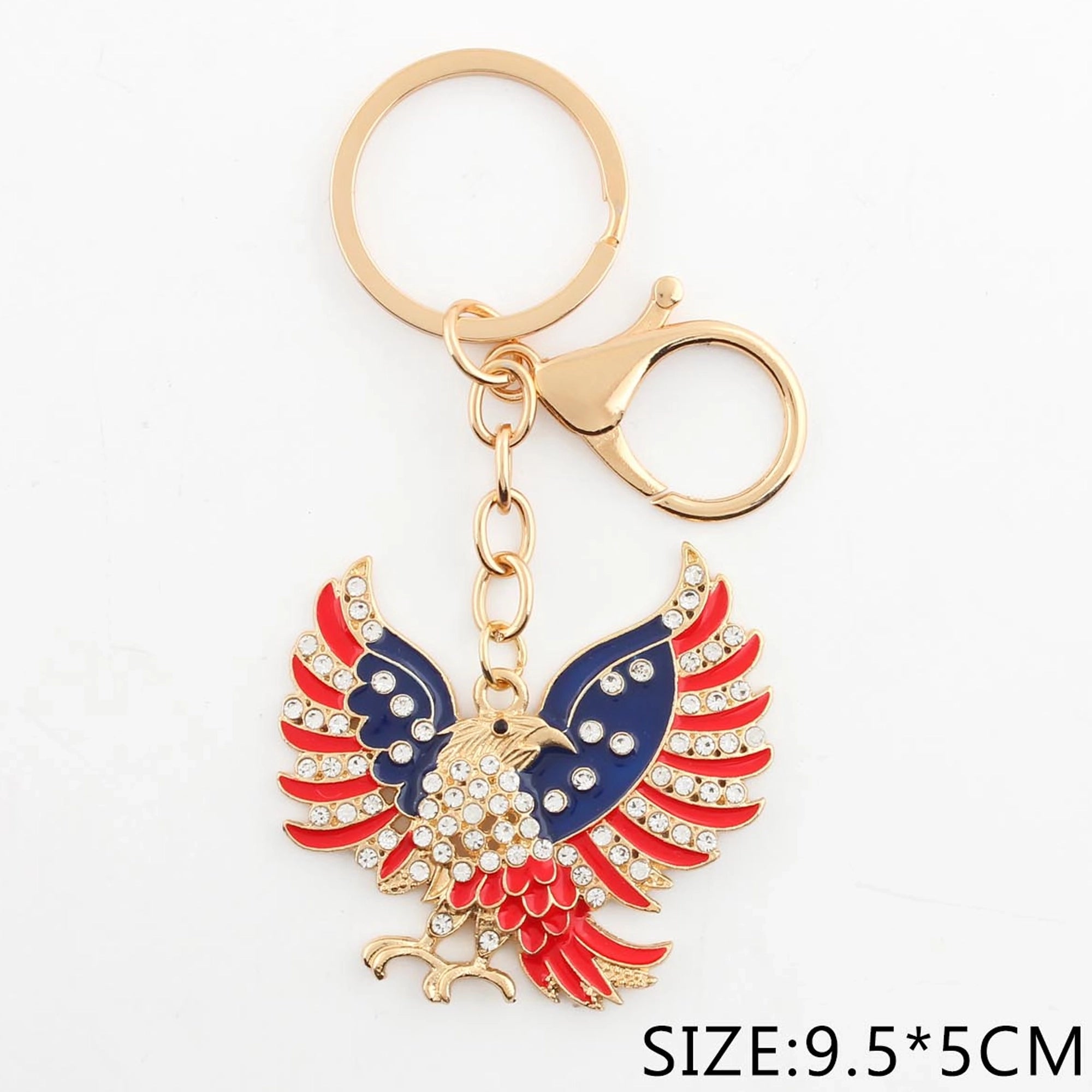 American Eagle Keychain – Patriotic Red, White, and Blue Enamel Rhinestone Key Ring, Crystal Eagle Bag Charm, 4th of July Patriotic Gift (QE3220)