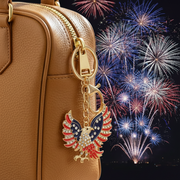 American Eagle Keychain – Patriotic Red, White, and Blue Enamel Rhinestone Key Ring, Crystal Eagle Bag Charm, 4th of July Patriotic Gift (QE3220)