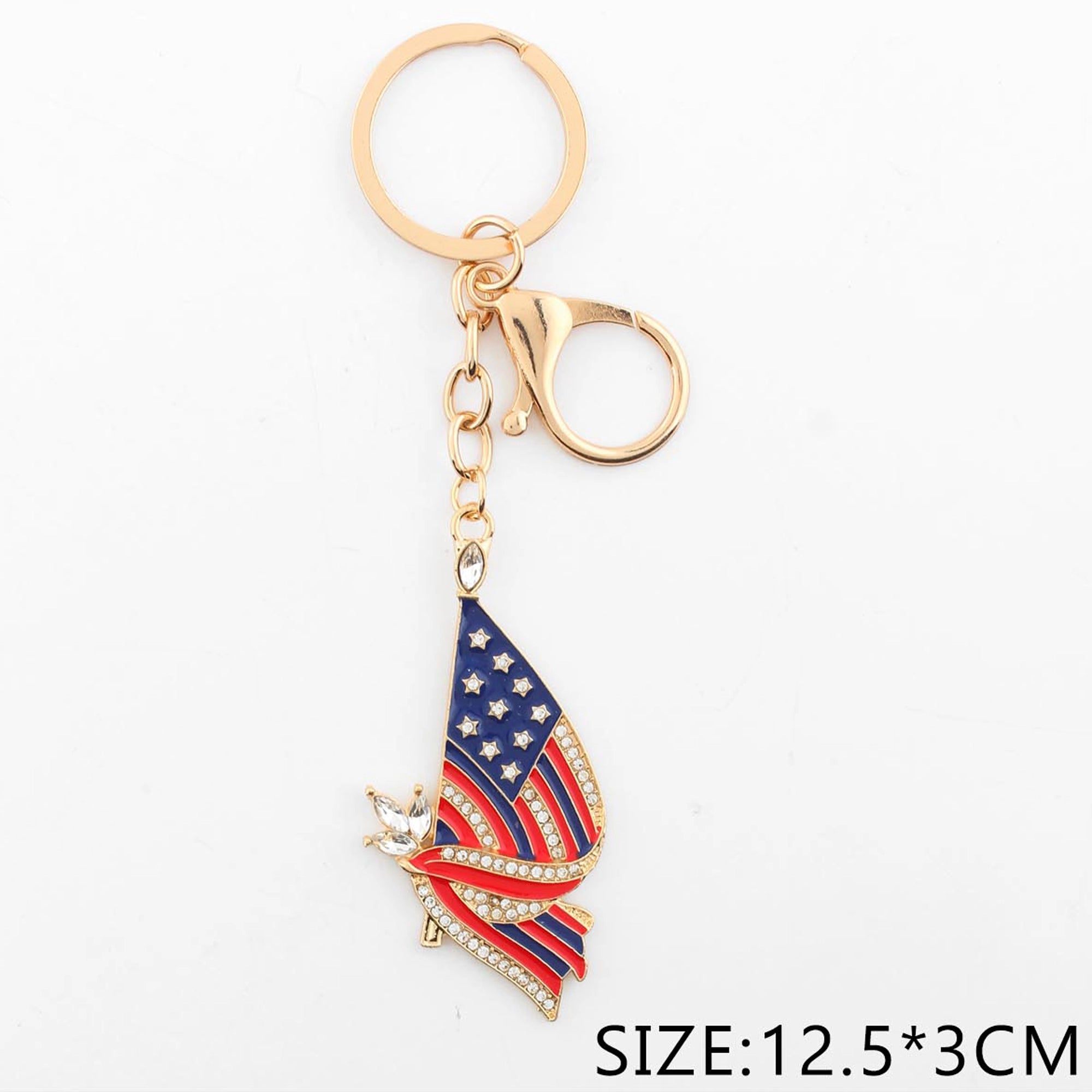 American Flag Eagle Keychain Bulk Set (12-Piece) – Patriotic Rhinestone Crystal Key Ring, Gold & Silver Metal USA Flag Charms for 4th of July, Memorial Day Gifts, Fashion Bag Accessories (QE3222)