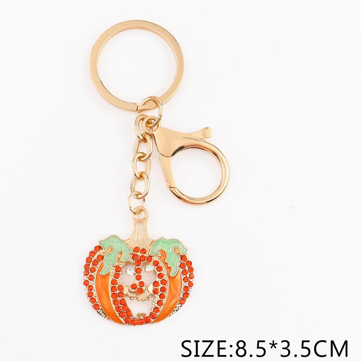 Sparkling Halloween Pumpkin Keychain – Rhinestone Crystal Jack-o'-Lantern Bag Charm & Key Ring (QE3227)