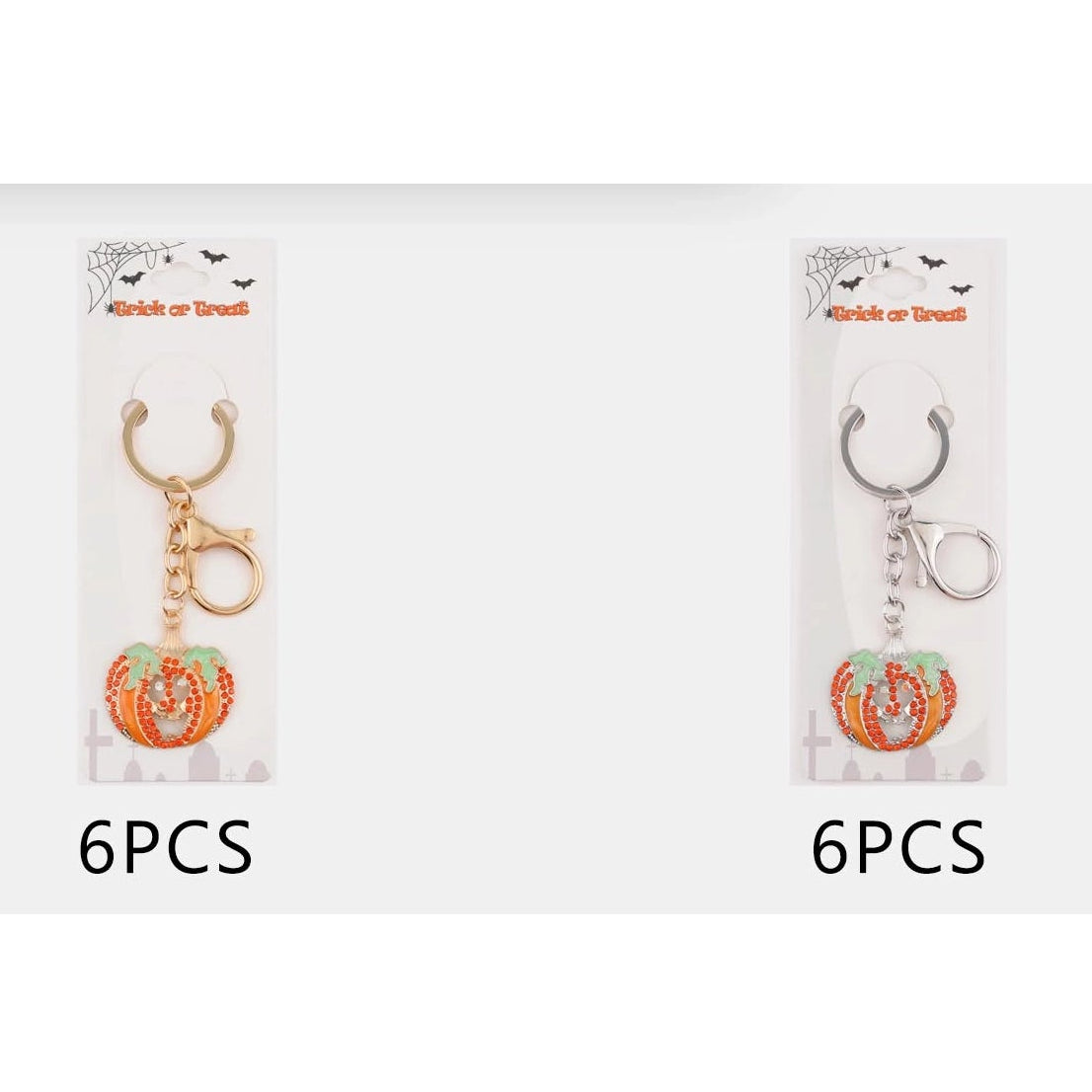 Sparkling Halloween Pumpkin Keychain – Rhinestone Crystal Jack-o'-Lantern Bag Charm & Key Ring (QE3227)