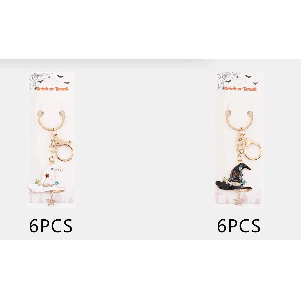 Halloween Enamel Witch Hat Keychain with Rhinestone Star Charm – Gold Spooky Bag Charm & Keyring (10.5 cm) (QE3229)