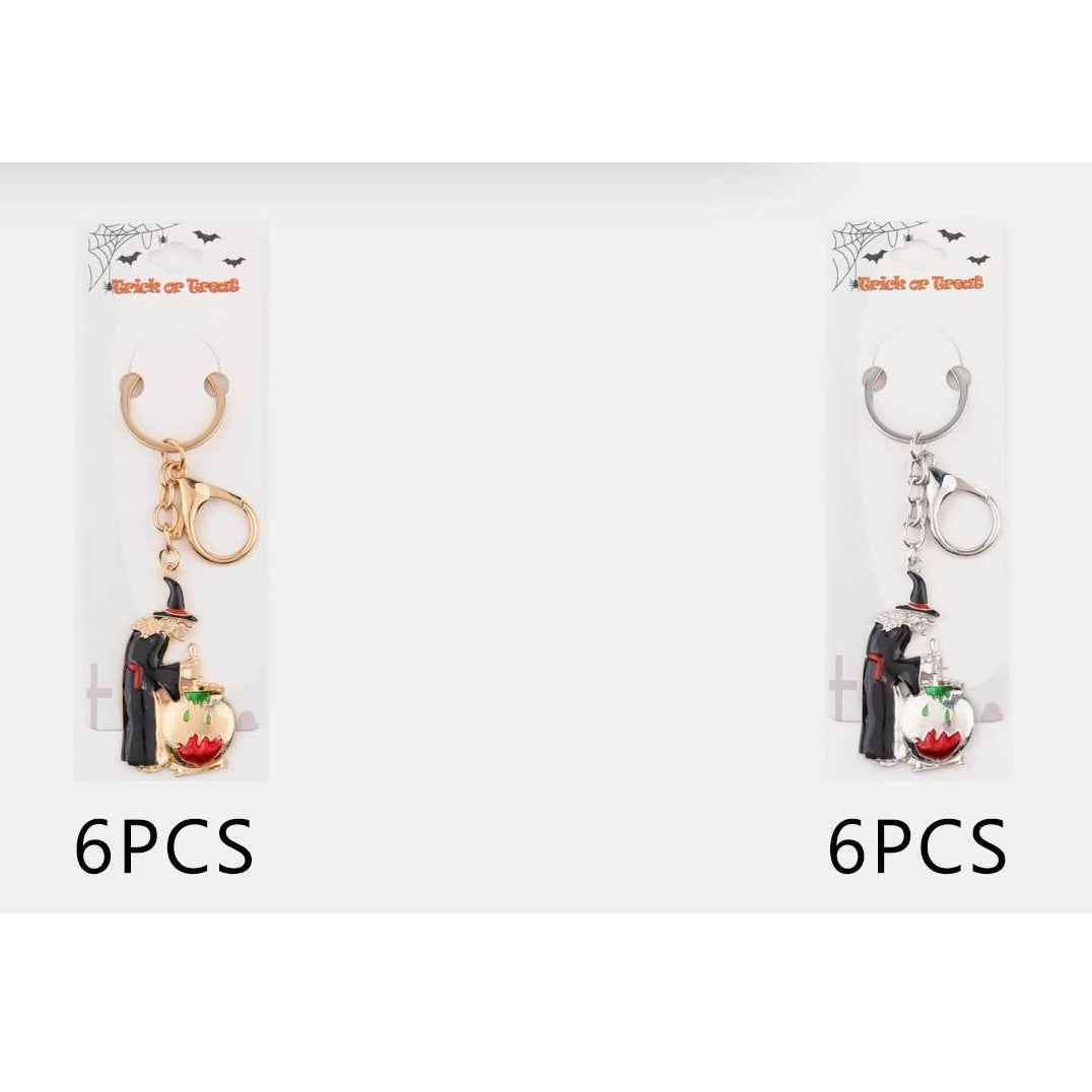 Halloween Enamel Witch Keychain Set – Spooky Witch Cauldron Keyring & Bag Charm Bulk Pack (12-Piece Dozen) (QE3230)