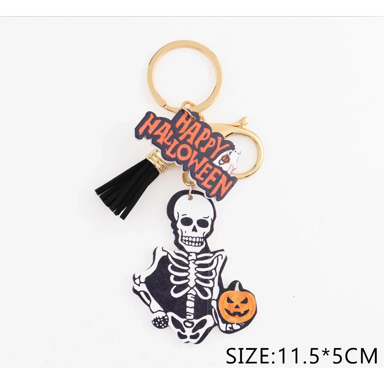 Halloween Skeleton Keychain with Tassel & Jack-o'-Lantern Charm – Spooky Bag Accessories (QE3243)
