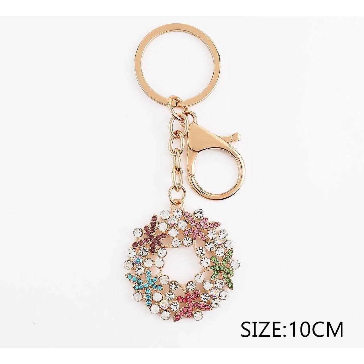 Sparkling Crystal Floral Wreath Keychain & Bag Charm – Gold Hardware, 10cm (QE3258MT)