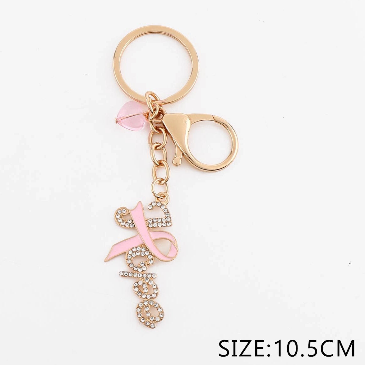 Pink Ribbon "Hope" Rhinestone Keychain Bulk Pack – Breast Cancer Awareness Charm Keyring (12 Pcs) (QE3277)