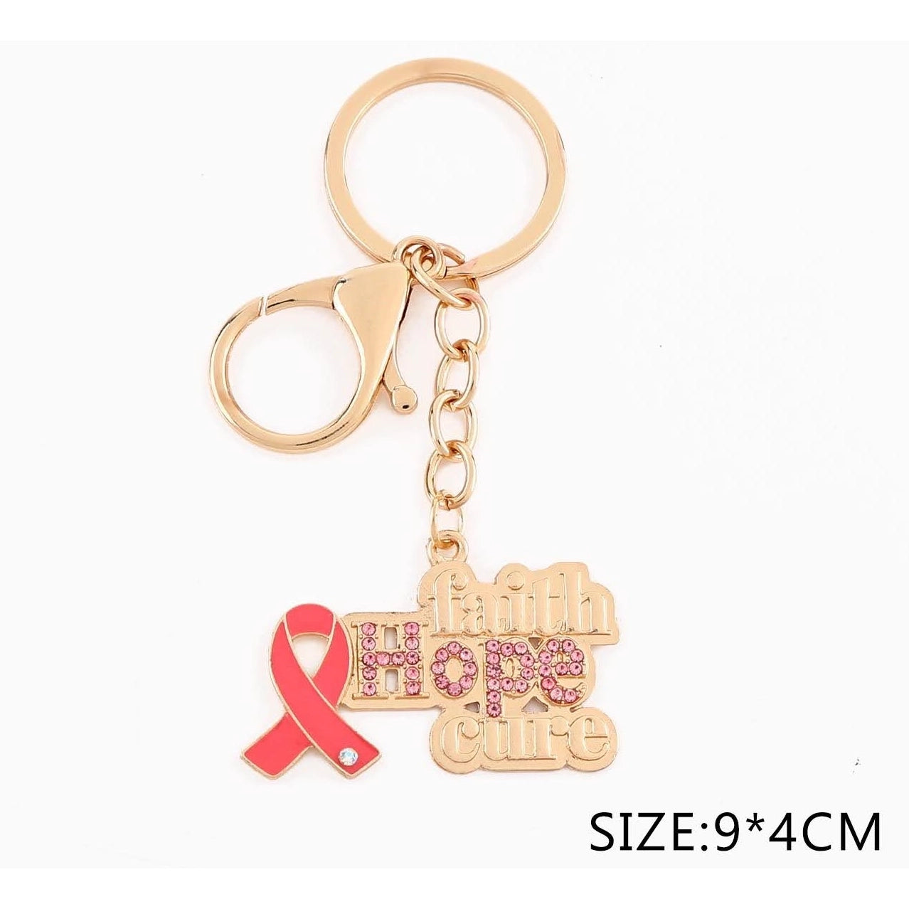 Pink Ribbon Faith Hope Cure Keychain & Bag Charm | Breast Cancer Awareness Jewelry(QE3282)