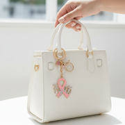 Pink Ribbon Breast Cancer Awareness Keychain with Rhinestone "Fight" Script, Heart Charm & Lobster Clasp – Wholesale Pack (QE3283)