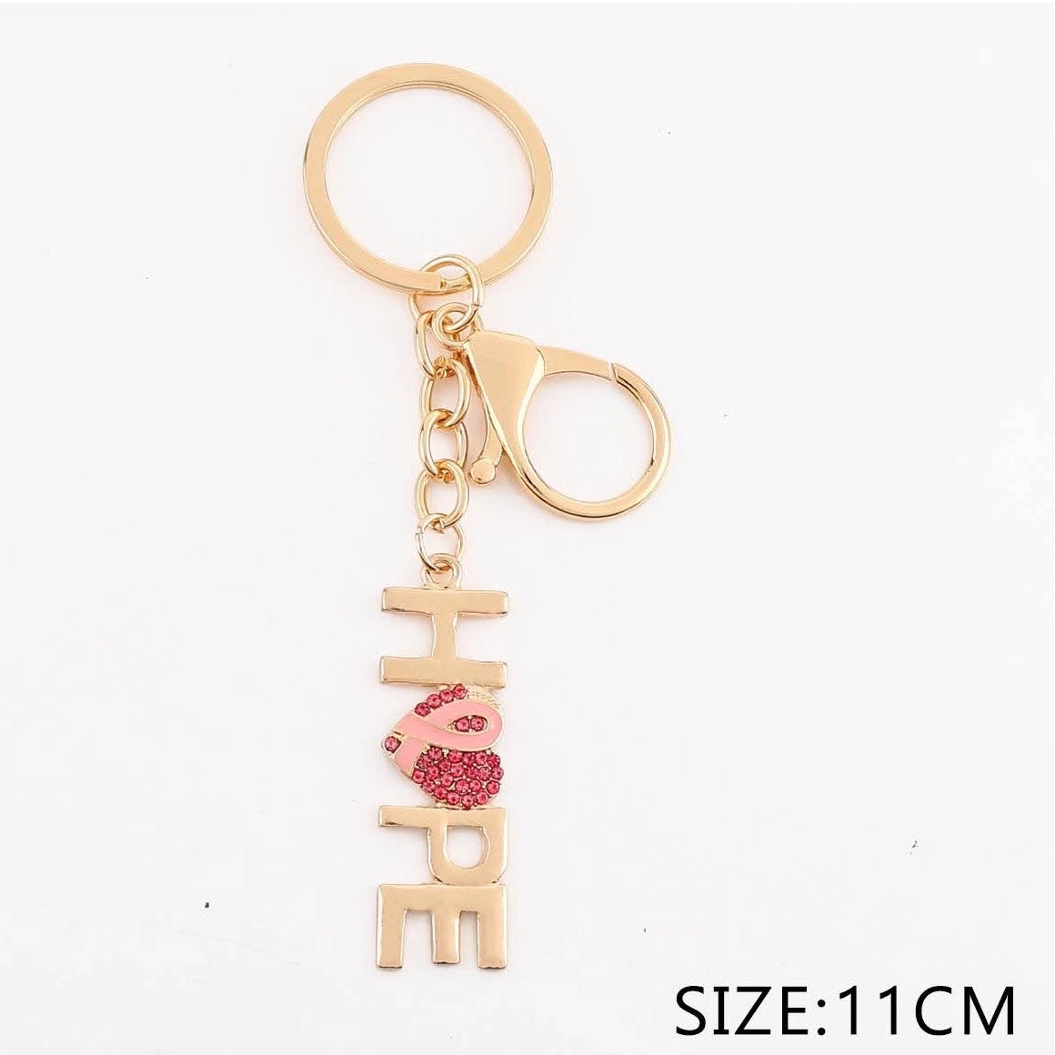 Gold Breast Cancer Awareness "HOPE" Rhinestone Keychain Bulk Pack (12 Pcs) (QE3284)